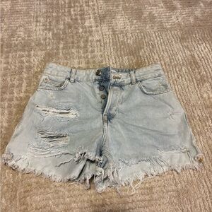 Light Blue Distressed Denim Shorts